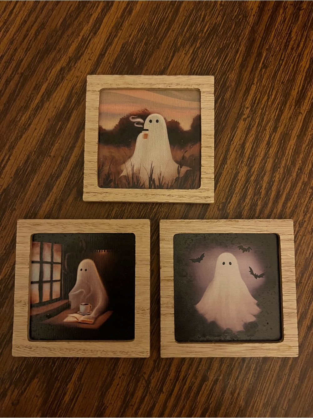Set of 3 Ghost Art Wooden Magnets - Neutral Tones